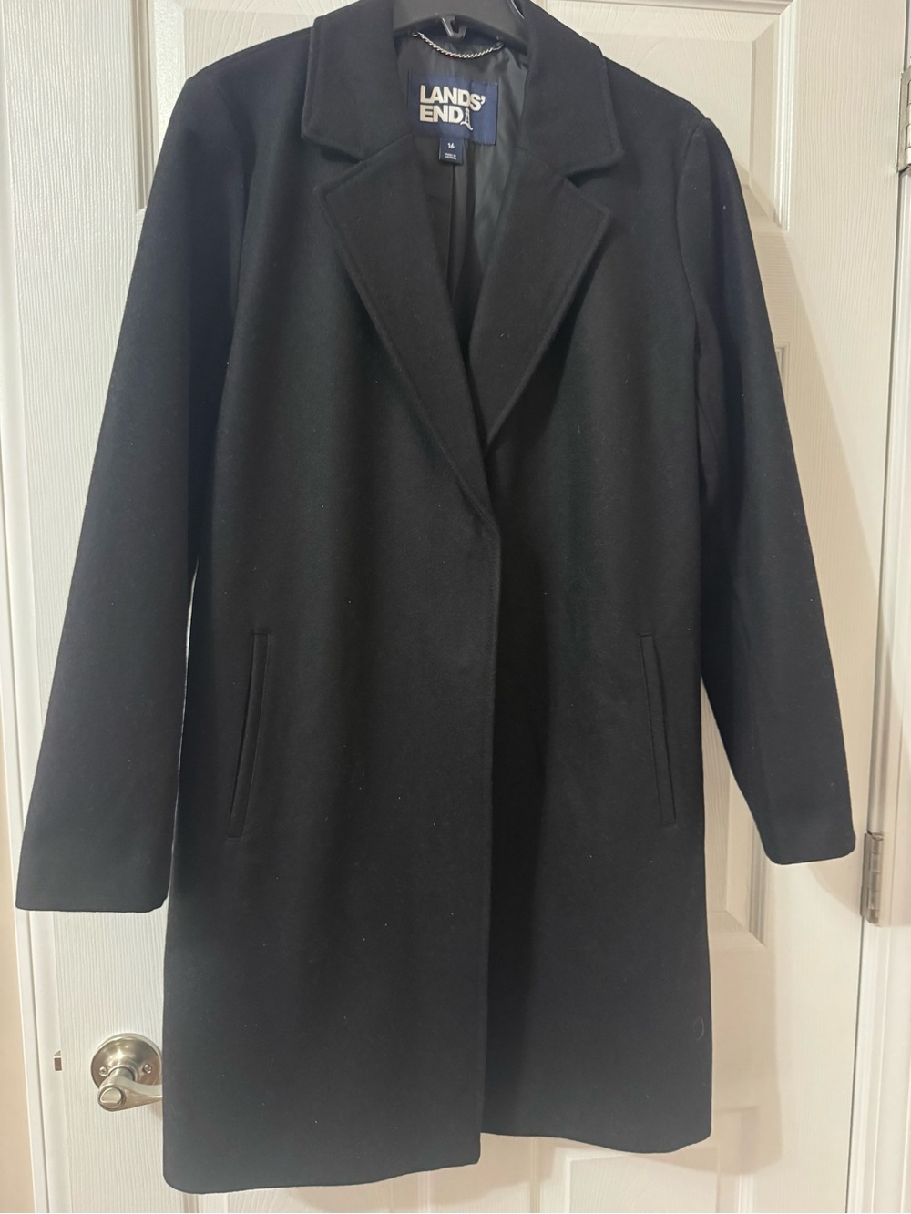 Lands' End Black Single-Button Wool-Blend Coat